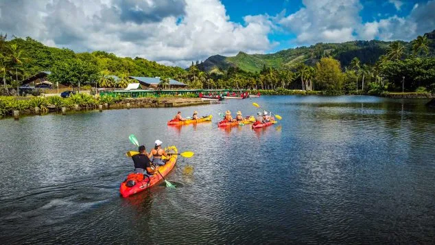 Experience the beauty of Kauai with guided kayak tours on the Wailua River. Paddle through lush tropical landscapes, explore hidden waterways, and enjoy breathtaking mountain views on this unforgettable Kauai adventure with Kayak Adventures Kauai.