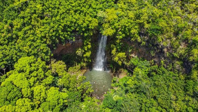 Secret Falls waterfall hike and swim with Kayak Adventures Kauai on the Wailua River, Kauai, Hawaii.