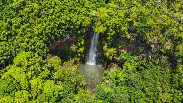 Secret Falls waterfall hike and swim with Kayak Adventures Kauai on the Wailua River, Kauai, Hawaii.